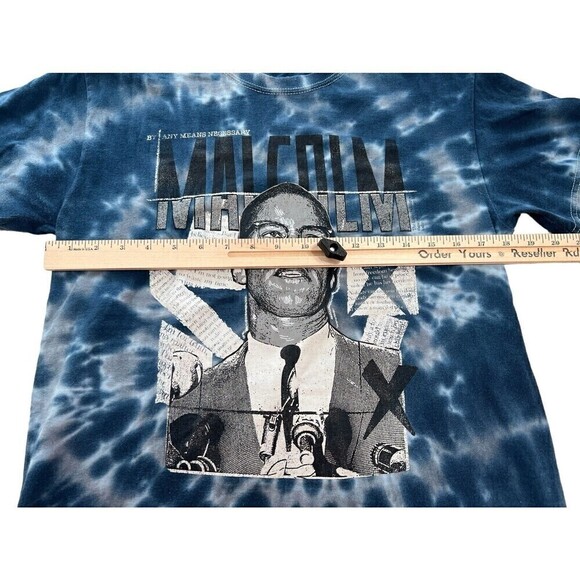 Vintage 90s Malcom X By Any Means Necessary Dont Sell Out T-Shirt Blue Tie Dye M - Picture 5 of 11
